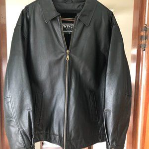 Mens Black lined leather coat